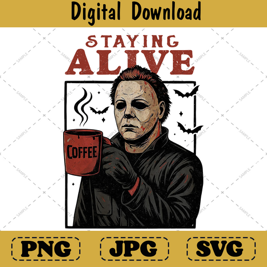 Funny Halloween Horror Characters and Coffee Retro png Design