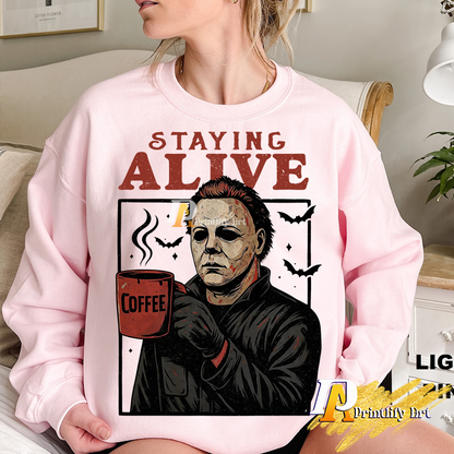 Funny Halloween Horror Characters and Coffee Retro png Design