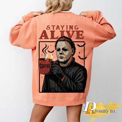 Funny Halloween Horror Characters and Coffee Retro png Design