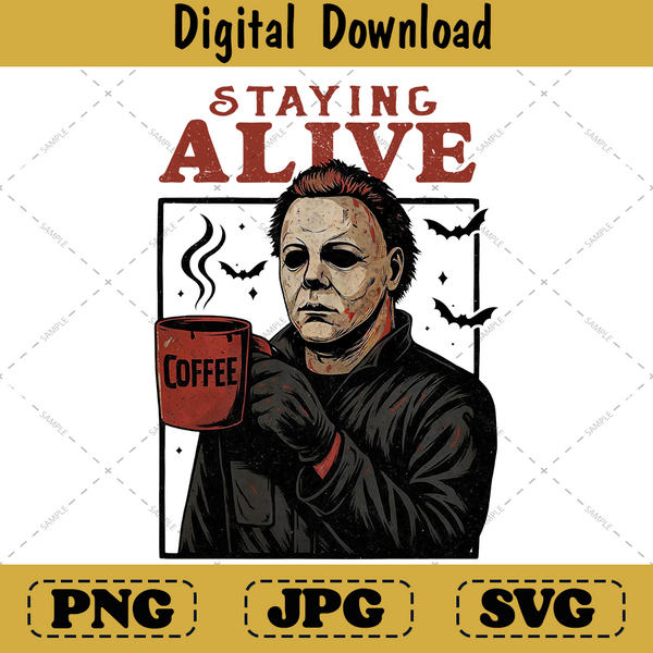Funny Halloween Horror Characters and Coffee Retro png Design