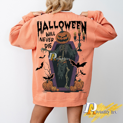 Halloween Will Never Die Png, Spooky Pumpkin Horror Trendy Shirt Design