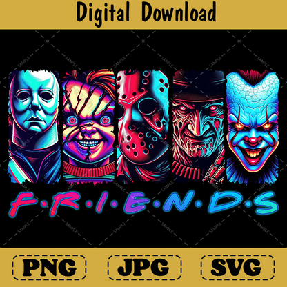 Retro Halloween Neon Horror Characters Scary Movies png Design