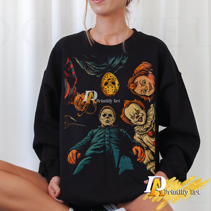 Retro Halloween Characters Png, Horror Movie Sublimation 2025