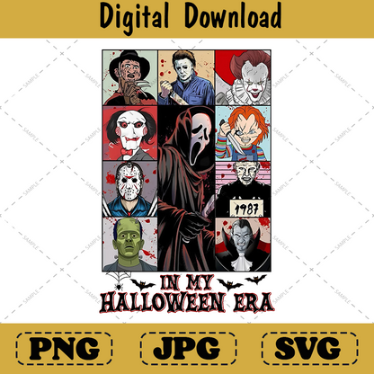Vintage In My Halloween Era Horror Movie Characters png Design