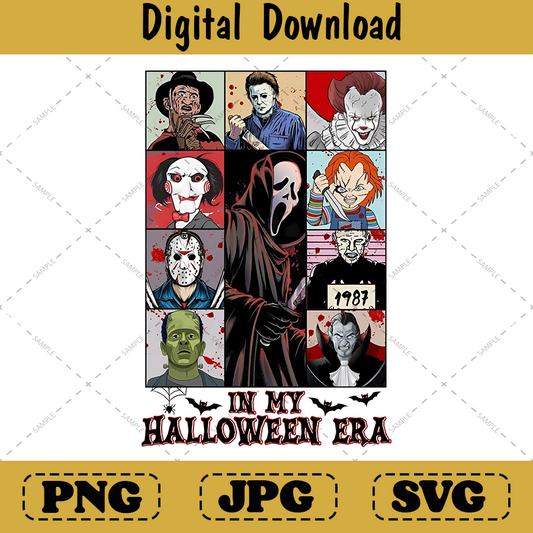 Vintage In My Halloween Era Horror Movie Characters png Design