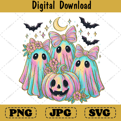 Iridescent Ghost Pumpkin Png, Coquette Spooky Season Shirt Design