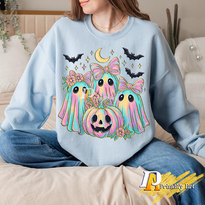 Iridescent Ghost Pumpkin Png, Coquette Spooky Season Shirt Design