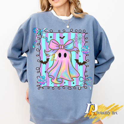 Iridescent Ghost Png, Preppy Coquette Halloween Shirt Design