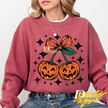 Pumpkin Cherries Halloween Png, Autumn Girly Retro Coquette Design