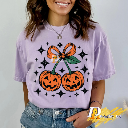Pumpkin Cherries Halloween Png, Autumn Girly Retro Coquette Design