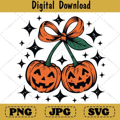 Pumpkin Cherries Halloween Png, Autumn Girly Retro Coquette Design