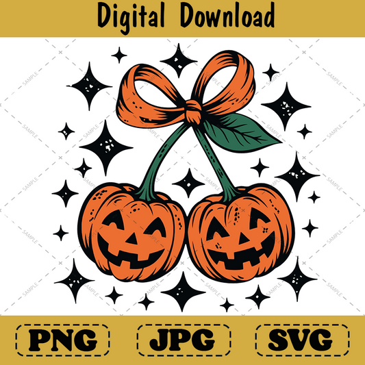 Pumpkin Cherries Halloween Png, Autumn Girly Retro Coquette Design