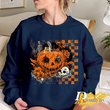 Retro Floral Pumpkin Halloween Png, Funny Preppy Checkered Design
