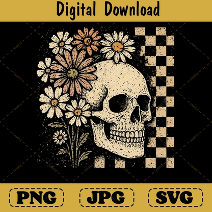 Retro Floral Skeleton Funny Preppy Skull Design