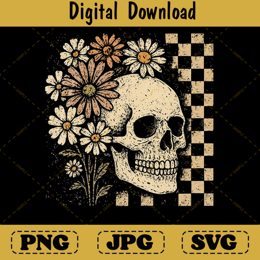 Retro Floral Skeleton Funny Preppy Skull Design