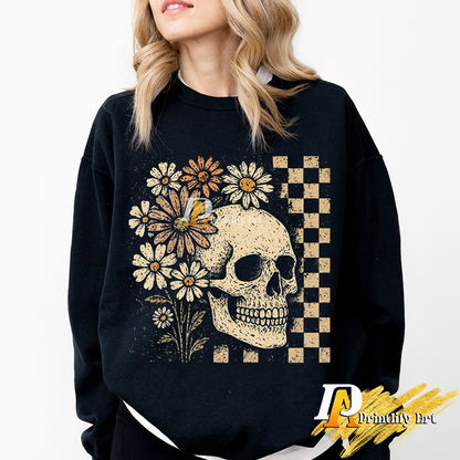 Retro Floral Skeleton Funny Preppy Skull Design
