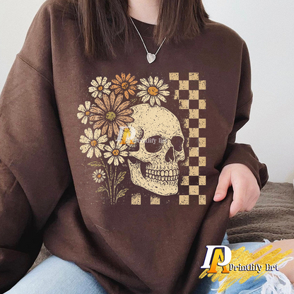 Retro Floral Skeleton Funny Preppy Skull Design
