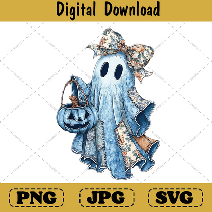 Retro Denim Ghost png, Trendy Spooky Coquette Shirt Design