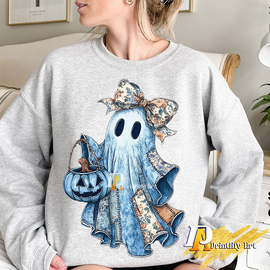 Retro Denim Ghost png, Trendy Spooky Coquette Shirt Design