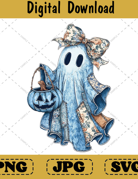 Retro Denim Ghost png, Trendy Spooky Coquette Shirt Design