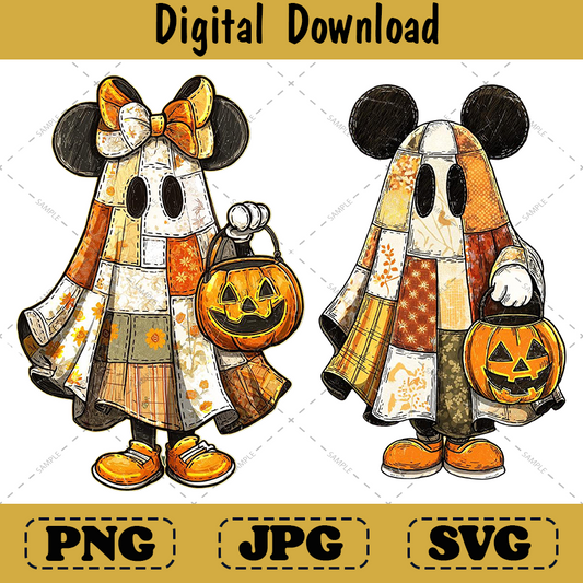 Retro Mouse Couple png, Preppy Spooky Cartoon Shirt Design