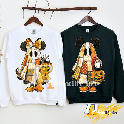 Retro Mouse Couple png, Preppy Spooky Cartoon Shirt Design