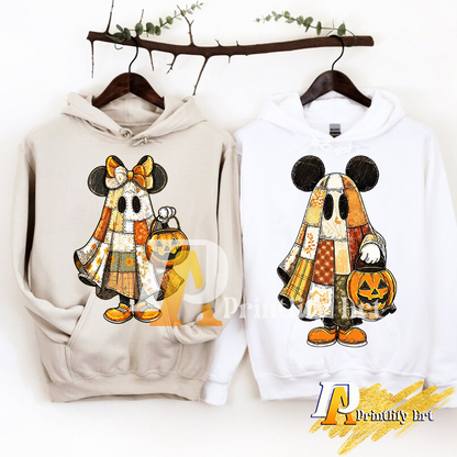 Retro Mouse Couple png, Preppy Spooky Cartoon Shirt Design