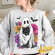 Retro Ghost and Black Cat Spooky Floral Design