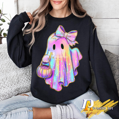 Retro Neon Ghost Png, Trendy Spooky Vibes Halloween Design