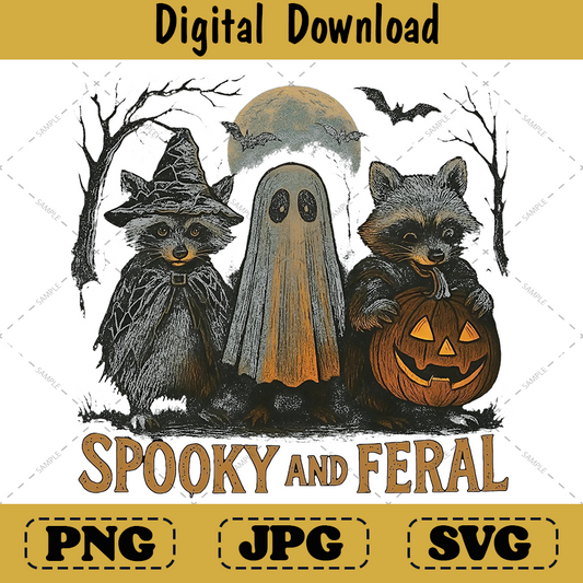 Retro Spooky Feral Raccoon Halloween Png, Creepy Cute Shirt Design