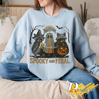 Retro Spooky Feral Raccoon Halloween Png, Creepy Cute Shirt Design