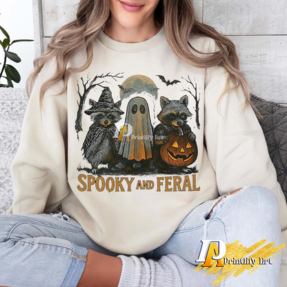 Retro Spooky Feral Raccoon Halloween Png, Creepy Cute Shirt Design