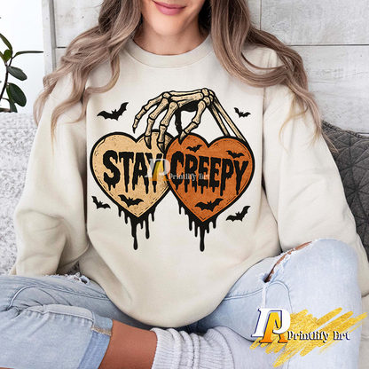 Stay Creepy Halloween Png, Retro Dripping Heart Skeleton Spooky Design