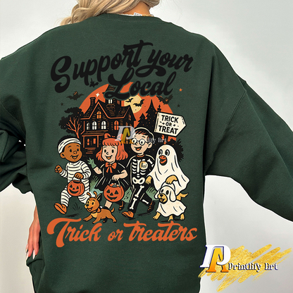 Support Local Trick or Treaters Halloween Png, Retro Vintage Shirt Design