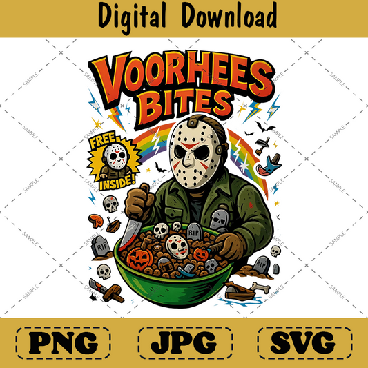 Vorhees Bites png, Funny Retro Horror Halloween Movie Design