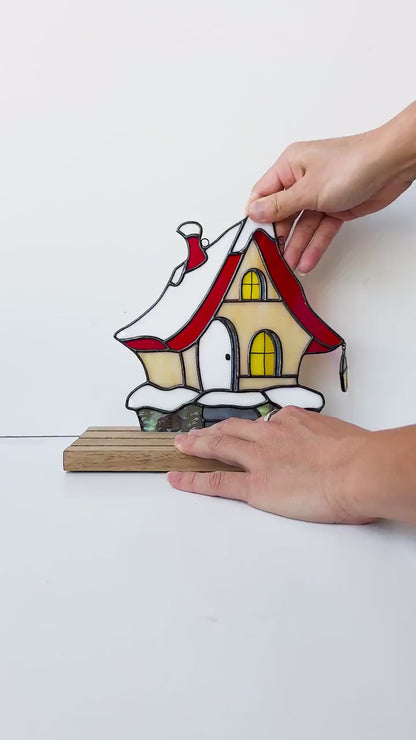 Stained Glass Christmas Village Set