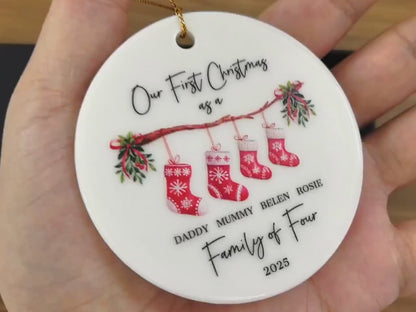 Personalised First Christmas as a Family of 4 Ornament