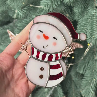 Snowman stained glass suncatcher Grandparents Christmas
